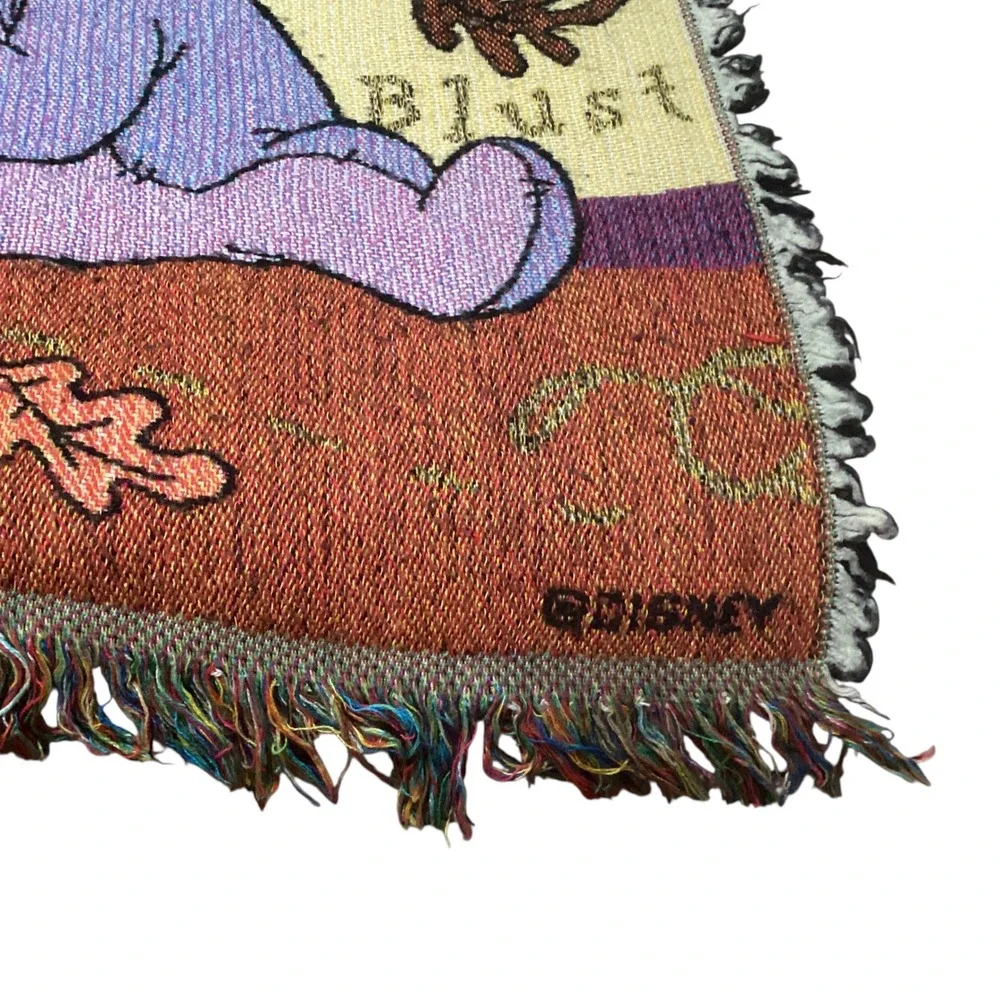Vintage Disney Winnie the Pooh Blustery Day Woven Tapestry Throw Blanket 52x46